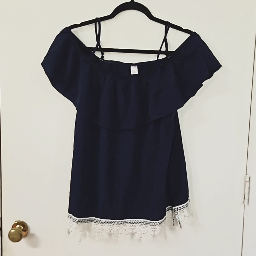🍀 4/$10 No Boundaries Navy Blue Off The Shoulder Top